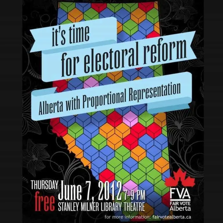 It's time for proportional representation,' Fair Vote Alberta event identity design